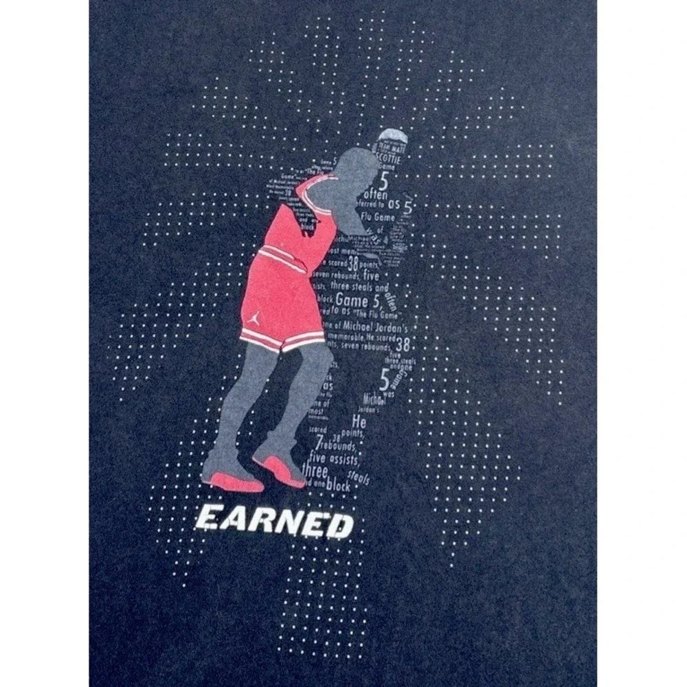 Nike Air Jordan 1997 Flu Game EARNED T Shirt Men's 2XL XXL Black Short Sleeve